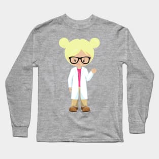 Science Girl, Scientist, Cute Girl, Blonde Hair Long Sleeve T-Shirt